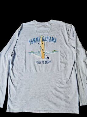 Tommy Bahama Men’s M Embroidered Surfboard Long SleeveBlue Graphic Tee Coastal